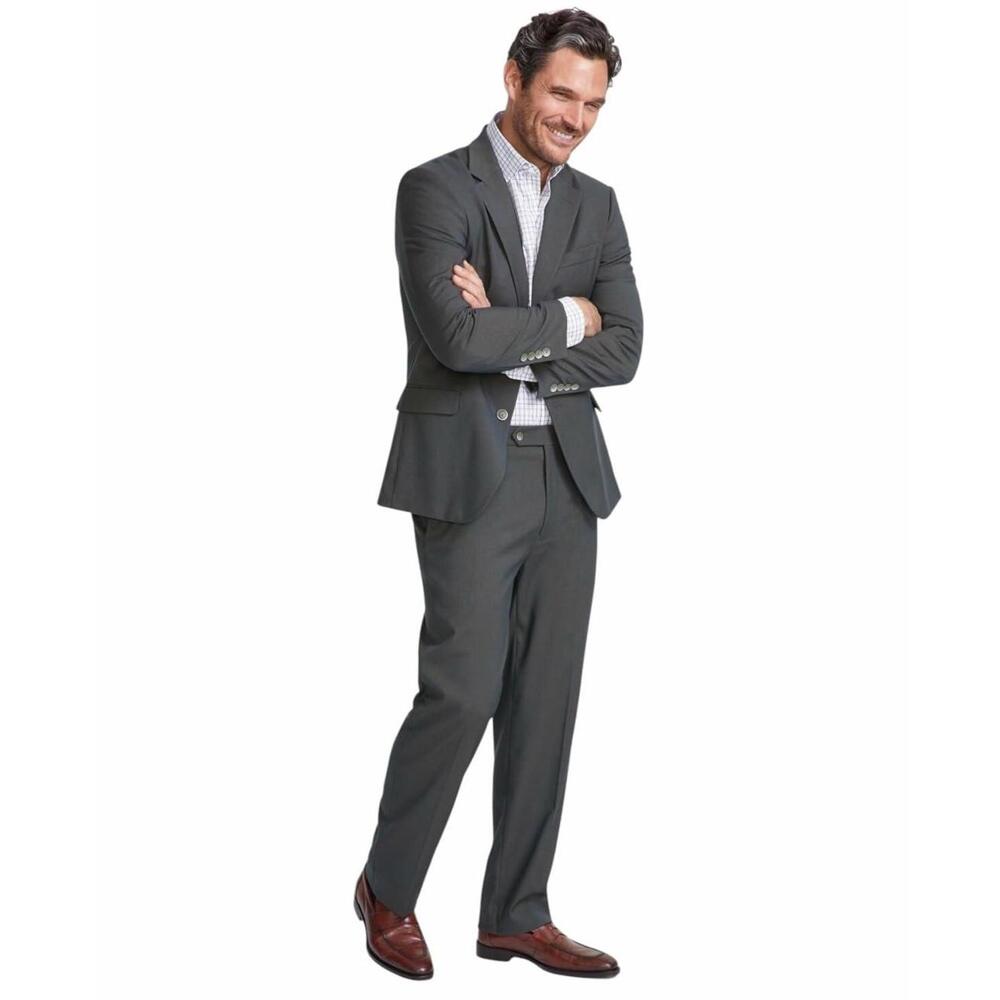 Nautica Mens Modern fit 2 Piece Suit 42 L / 36 Waist Olive Green Solid Stretch